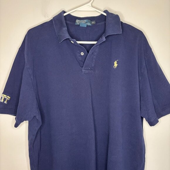 POLO by RALPH LAUREN PITT Short Sleeve Polo Men's XL Navy Gold Embroidered - Picture 1 of 6